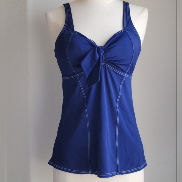 TEFRON Tankini Top Fully Lined Built-in Padded Bra Knot Detail Blue Sample sz M - Picture 2 of 16